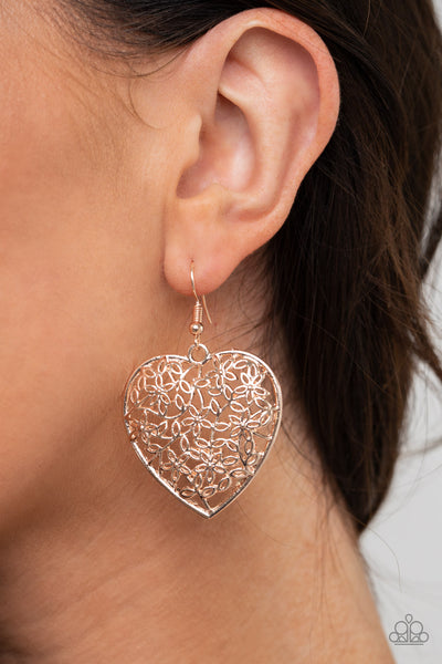 Paparazzi Earrings - Let Your Heart Grow - Rose Gold