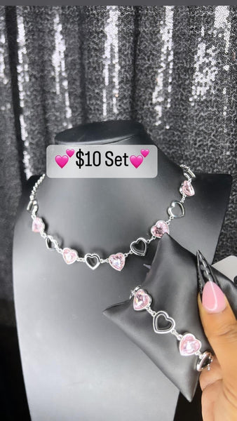 Paparazzi Necklace & Bracelet Set - Contemporary Cupid & Sentimental Sweetheart- Pink