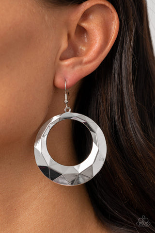 Paparazzi Earrings  - Fiercely Faceted - Silver