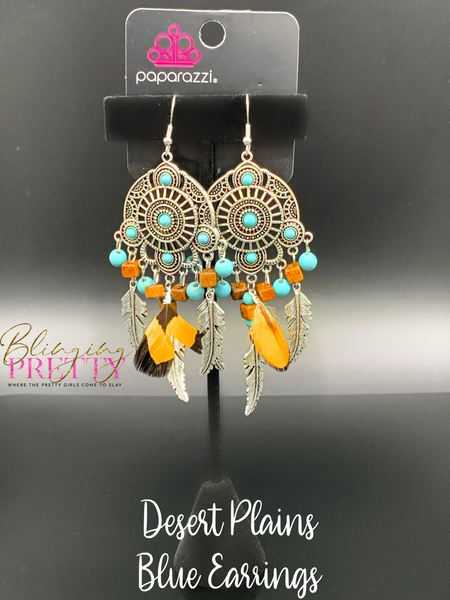 Paparazzi Earrings - Desert Plains - Blue (October 2020 Life Of The Party)