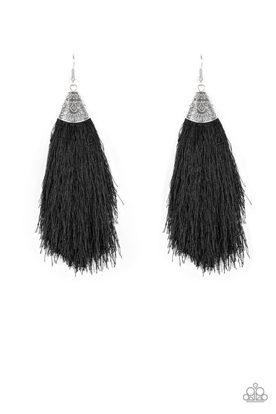 Paparazzi Earrings - Tassel Temptress - Black - SHOPBLINGINGPRETTY