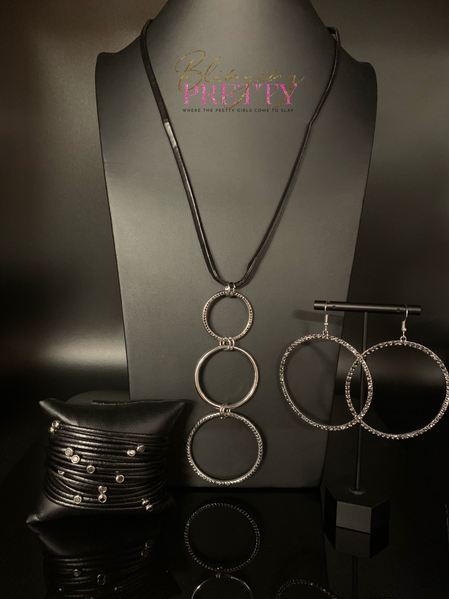 Paparazzi Necklace, Earring & Bracelet - Black Set