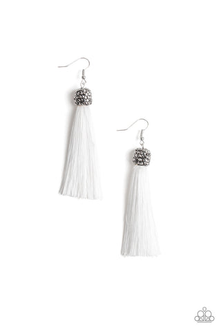 Paparazzi Earrings - Make Room For Plume - White - SHOPBLINGINGPRETTY