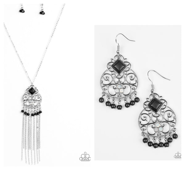 Paparazzi Earrings & Necklace Set -Western Wonder & Whimsically Western Necklace- Black