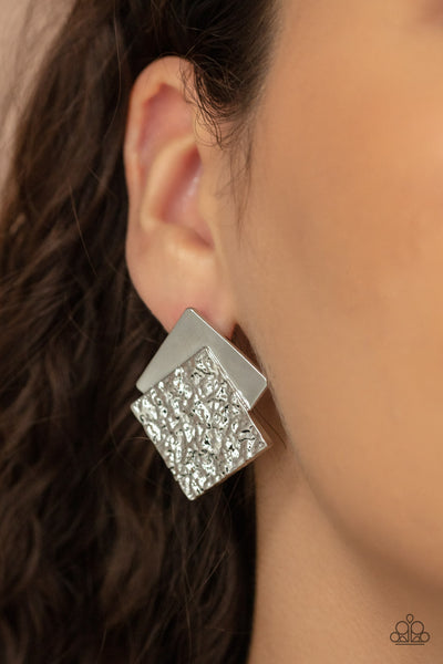 Paparazzi Earrings - Square With Style - Silver