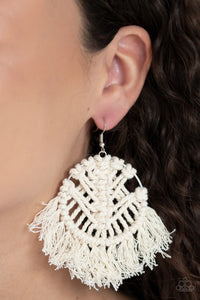 Paparazzi Earrings - All About MACRAME - White - SHOPBLINGINGPRETTY
