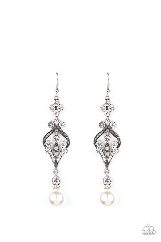 Paparazzi Earrings  - Elegantly Extravagant- White