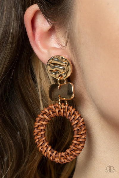 Paparazzi Earrings  - Woven Whimsicality - Gold