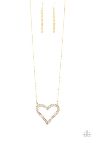 Paparazzi Necklace -  Pull Some HEART-strings - Gold - SHOPBLINGINGPRETTY