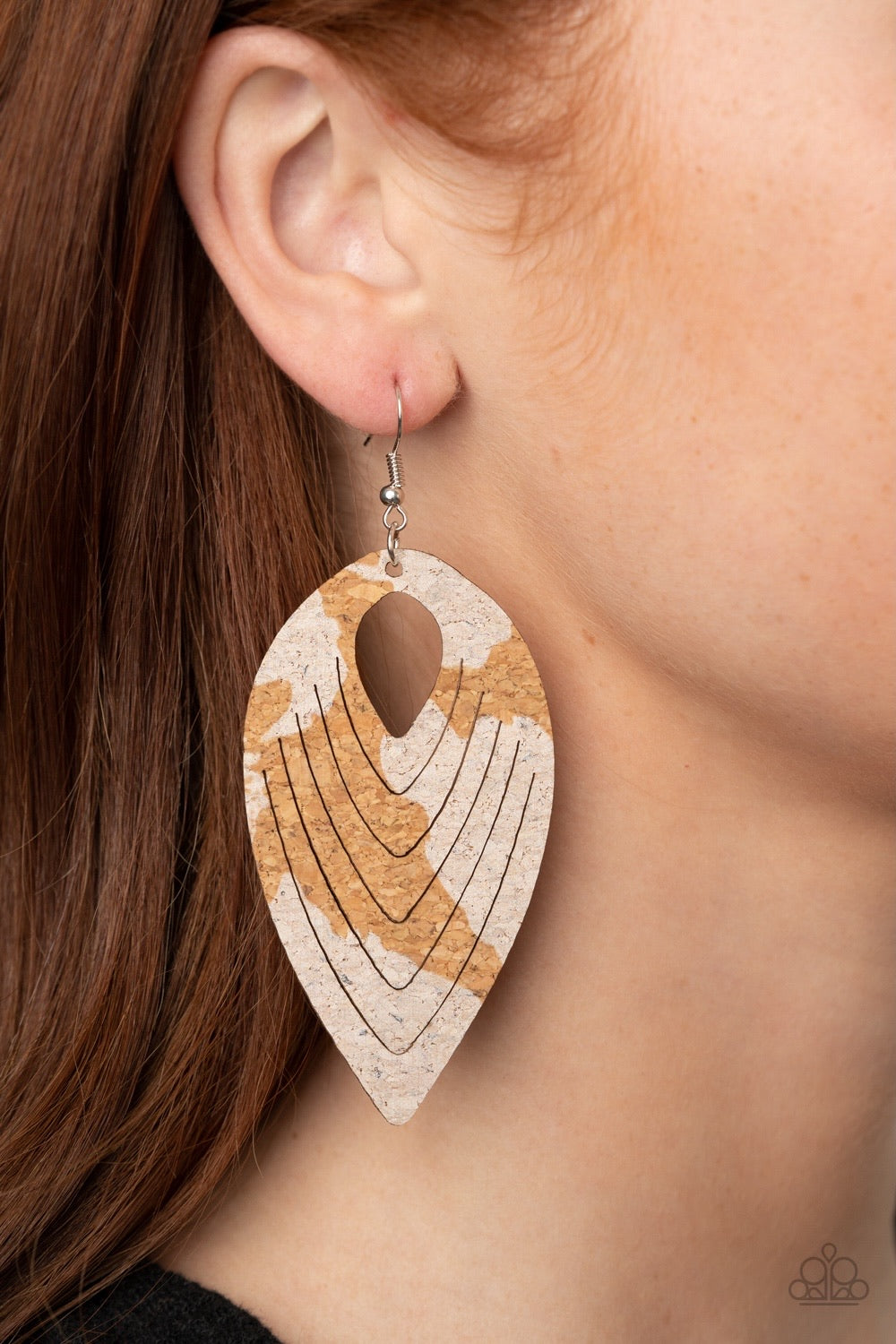 Paparazzi Earrings - Cork Cabana - White