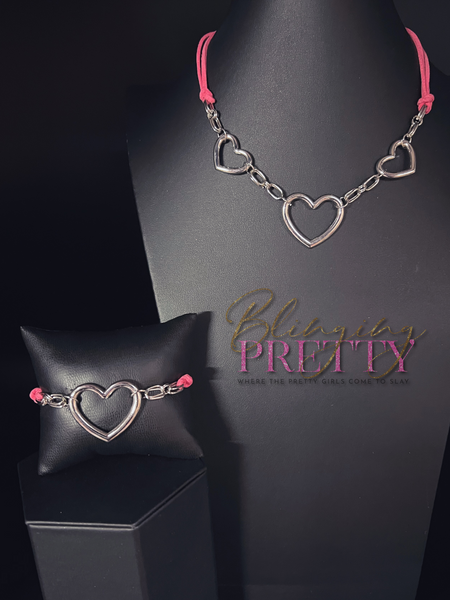 Paparazzi Necklaces & Bracelet Heart Set- Fashionable Flirt Necklace & Flirty Flavour Bracelet - Pink