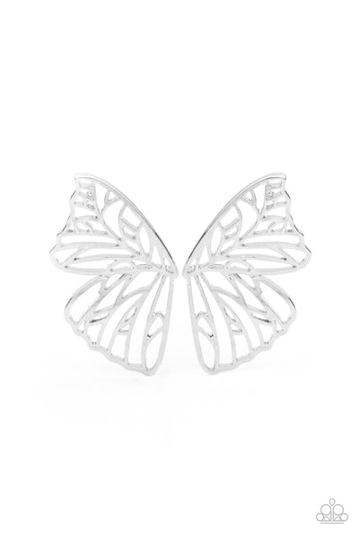 Paparazzi Earrings - Butterfly Frills - Silver (August 2021 Life Of The Party)