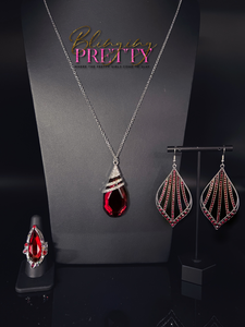 Paparazzi Necklaces, Earrings & Ring -  Red Set