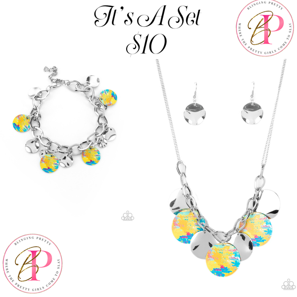 Paparazzi Bracelet & Necklace Set - Teasingly Tie Dye Bracelet & Tie Dye Drama Necklace - Yellow