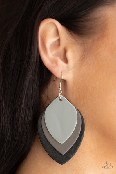 Paparazzi  Earrings - Light as a LEATHER - Black