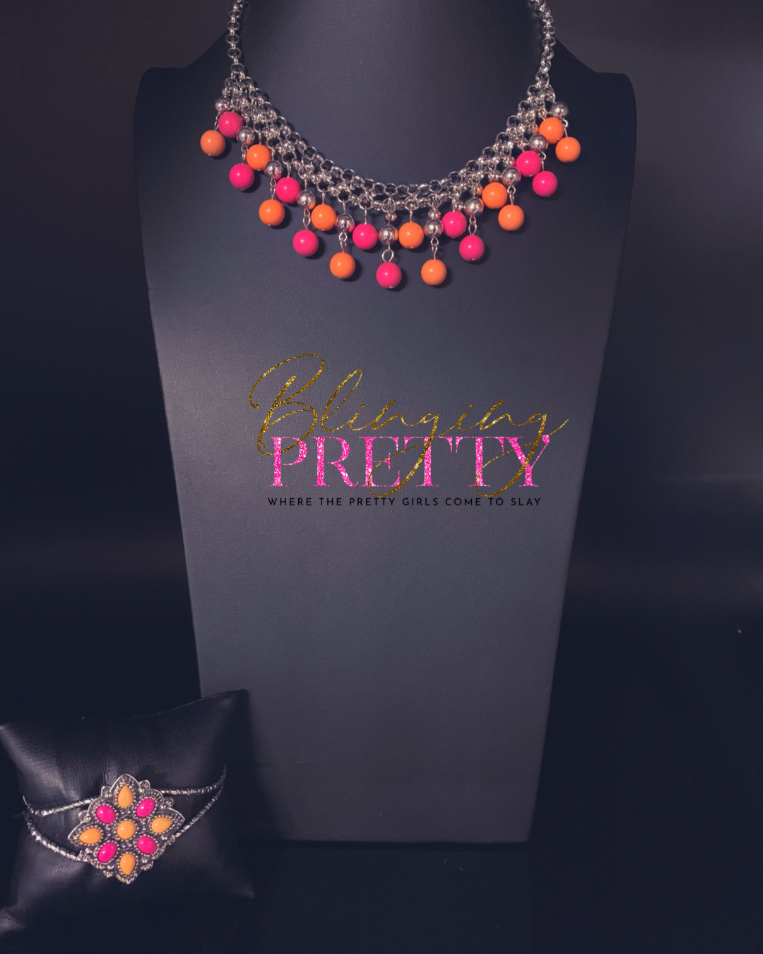 Paparazzi Bracelets & Earrings  Set - Multi, Orange & Pink