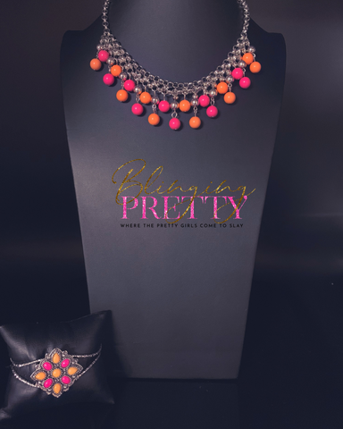 Paparazzi Bracelets & Earrings  Set - Multi, Orange & Pink