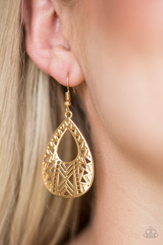 Paparazzi Earrings - Alpha Amazon - Gold - SHOPBLINGINGPRETTY