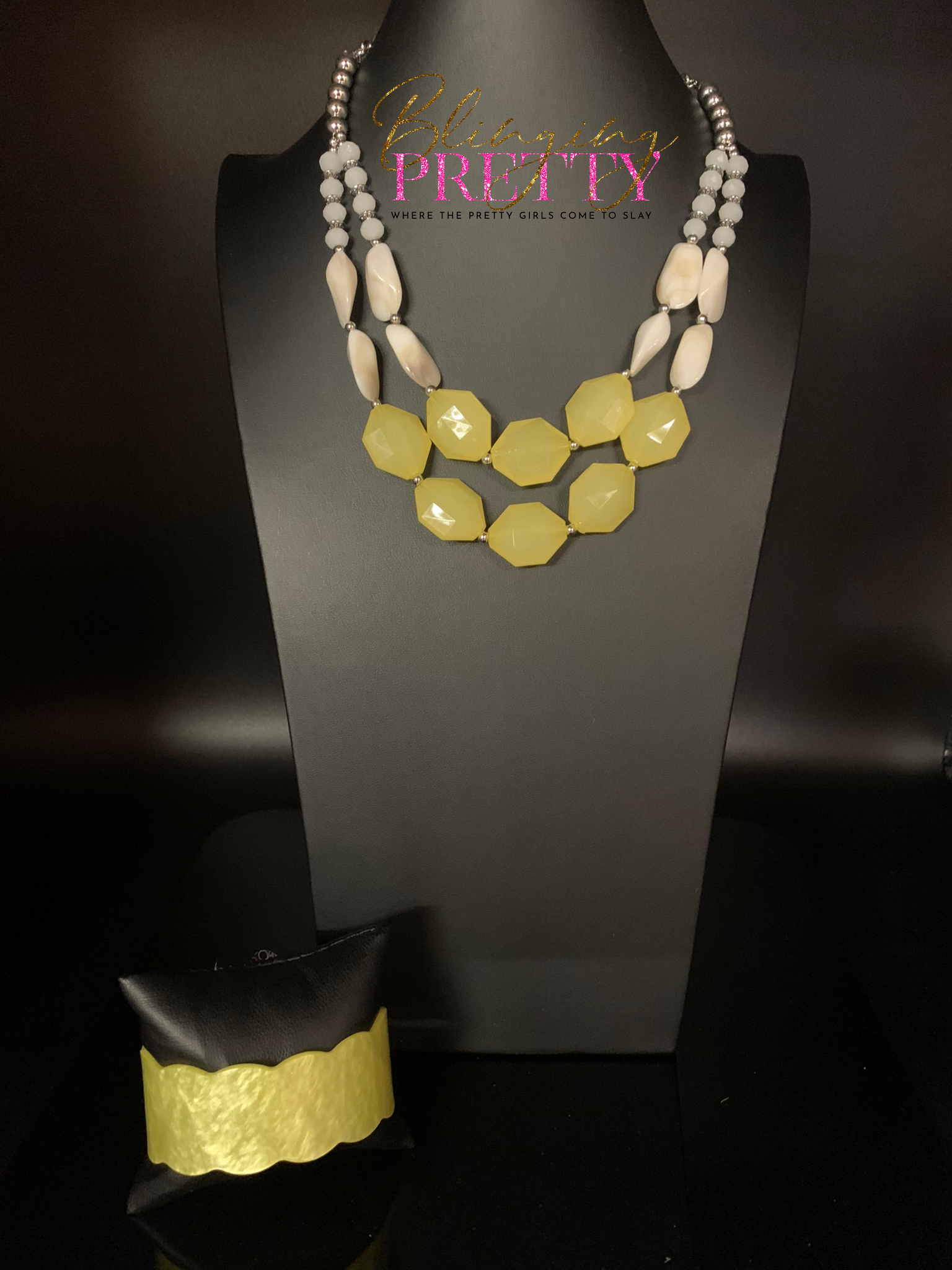 Paparazzi Necklace & Bracelet Set - Seacoast Sunset - Yellow Necklace &