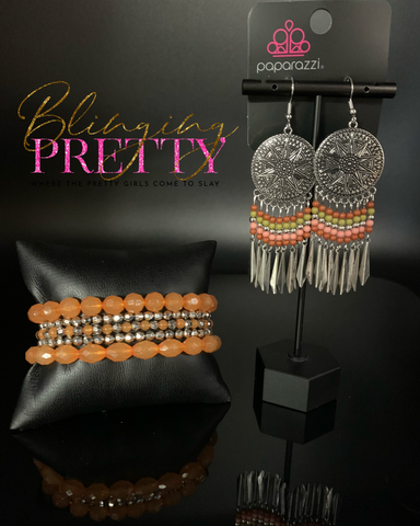 Paparazzi Bracelet & Earring Set - Sun Warrior Multi Earrings & Sugary Sweet Bracelets Orange