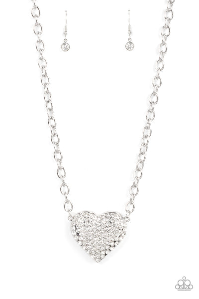 Paparazzi Necklace - Heartbreakingly Blingy - White ( January 2022 Life Of The Party)