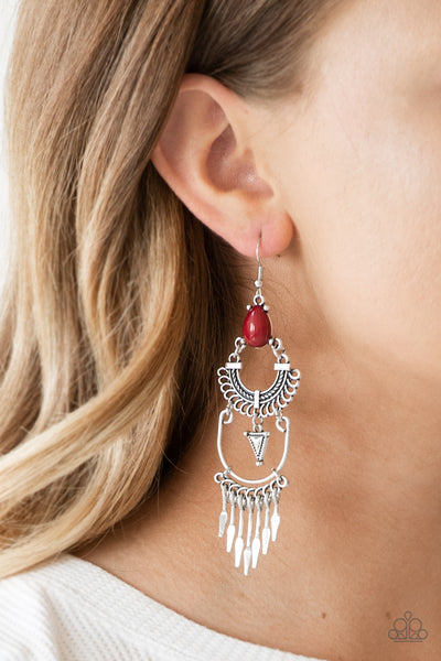 Paparazzi Earrings - Progressively Pioneer - Red