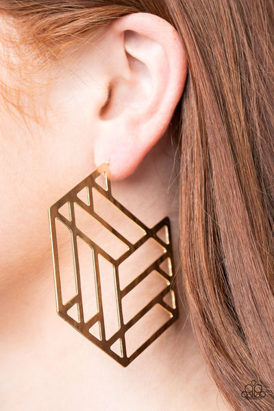 Paparazzi Earrings - Gotta Get GEO-ing - Gold ( Exclusive Cyber Monday 2020)