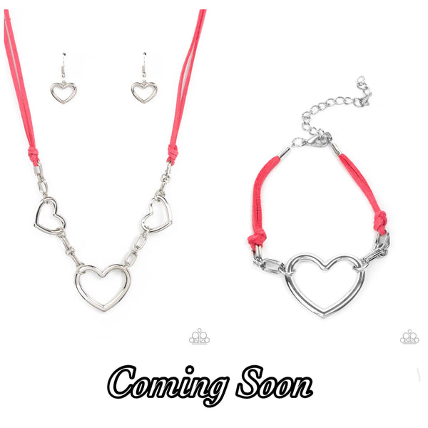 Paparazzi Necklaces & Bracelet Heart Set- Fashionable Flirt Necklace & Flirty Flavour Bracelet - Pink