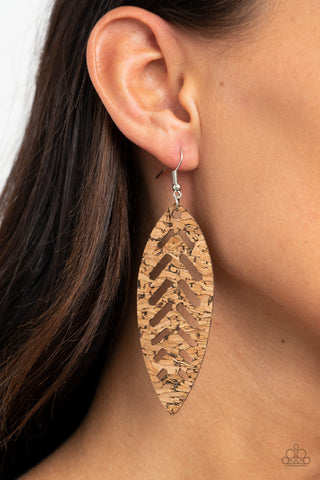 Paparazzi Earrings-  Youre Such A CORK - Brown