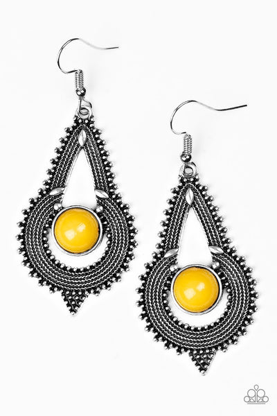 Paparazzi Earrings-  Zoomin Zumba - Yellow - SHOPBLINGINGPRETTY