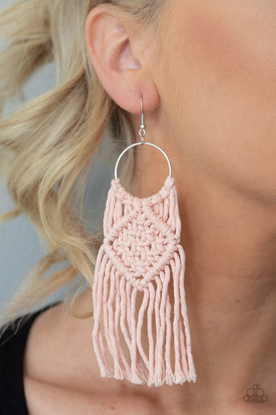 Paparazzi Earrings  -  Macrame Rainbow - Pink - SHOPBLINGINGPRETTY