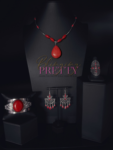 Paparazzi Necklace, Ring, Earring & Bracelets Sets- Red Crackled Stone