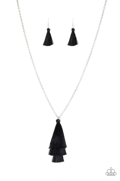 Paparazzi Necklace - Triple The Tassel - Black - SHOPBLINGINGPRETTY