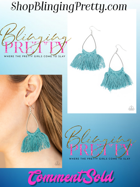 Paparazzi Earrings - Tassel Treat - Blue - SHOPBLINGINGPRETTY