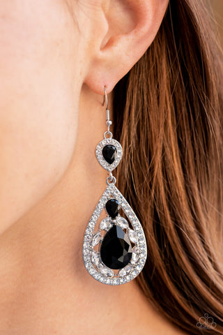 Paparazzi Earrings - Posh Pageantry - Black ( January 2022 Life Of The Party)