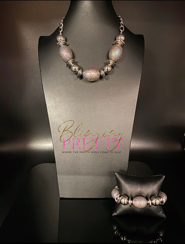 Paparazzi Necklaces & Bracelet Set  -  Welcome To The Big Leagues Necklace & Big League Luster Bracelet - Silver