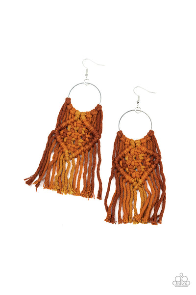 Paparazzi Earrings  -  Macrame Rainbow - Brown - SHOPBLINGINGPRETTY