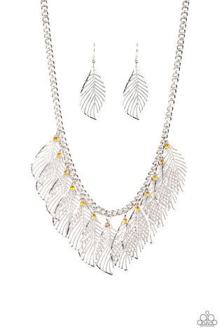 Paparazzi Necklace- Feathery Foliage - Yellow - SHOPBLINGINGPRETTY