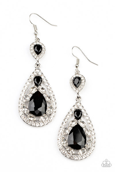 Paparazzi Earrings - Posh Pageantry - Black ( January 2022 Life Of The Party)