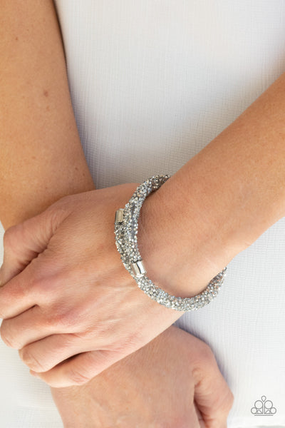 Paparazzi Bracelets - Roll Out The Glitz - Silver (August 2021 Life Of The Party)