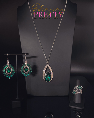 Paparazzi Ring, Earring, & Necklace Set - Green