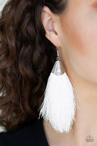 Paparazzi Earrings - Tassel Temptress - White - SHOPBLINGINGPRETTY