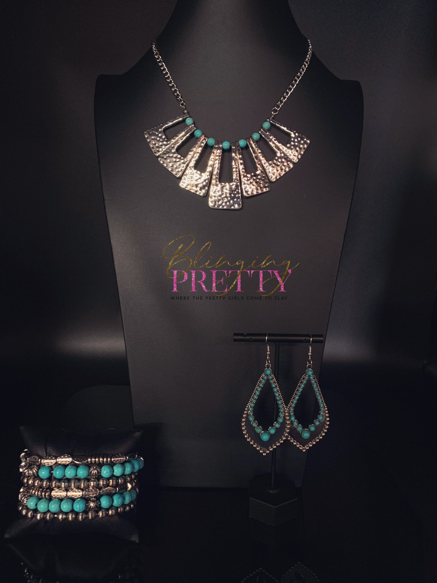 Paparazzi Necklace, Earrings & 2 Bracelets Set - Blue