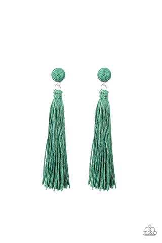 Paparazzi Earrings - Tightrope Tassel - Green - SHOPBLINGINGPRETTY