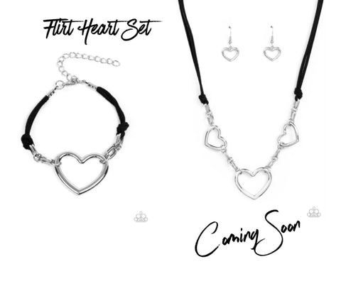 Paparazzi Necklaces & Bracelet Heart Set- Fashionable Flirt Necklace & Flirty Flavour Bracelet - Black