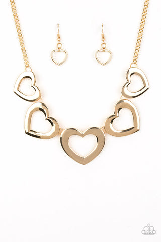 Paparazzi Necklace -  Hearty Hearts - Gold - SHOPBLINGINGPRETTY