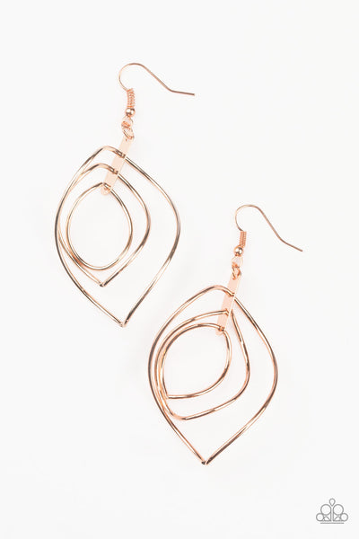 Paparazzi Earrings-  Asymmetrical Allure - Copper - SHOPBLINGINGPRETTY