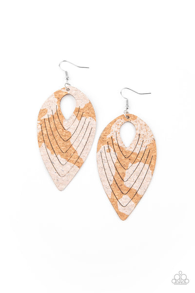 Paparazzi Earrings - Cork Cabana - White