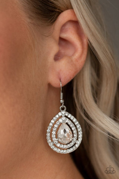 Paparazzi Earrings- Millionaire Debonair - White - SHOPBLINGINGPRETTY