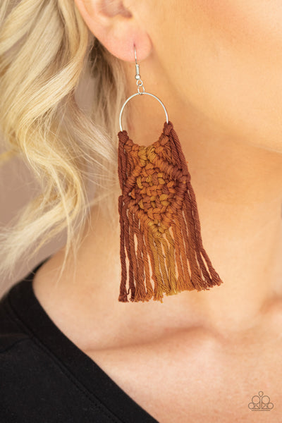 Paparazzi Earrings  -  Macrame Rainbow - Brown - SHOPBLINGINGPRETTY